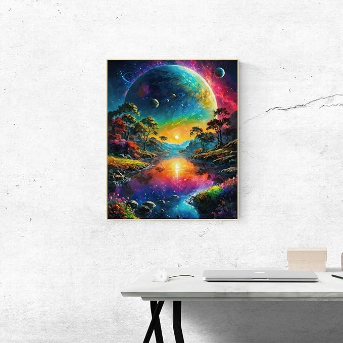 ldazao Earth and Stars Space DIY Paint by Number, Mountain Paint by Numbers for Adults - Landscape Paint by Number On Canvas Without Frame for Gift Home Wall Decor(16x20inch)