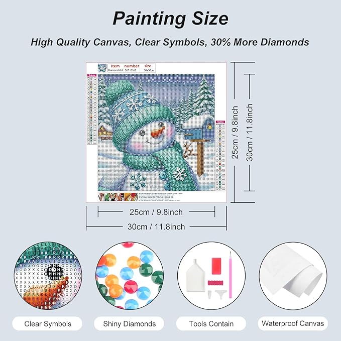 SJUTOUCI Snowman Diamond Art Kits for Adults, Diamond Painting Kits for Beginners, 5D Round Diamond Dots Gem Craft Art Home Wall Decor 12x12 inch, Winter