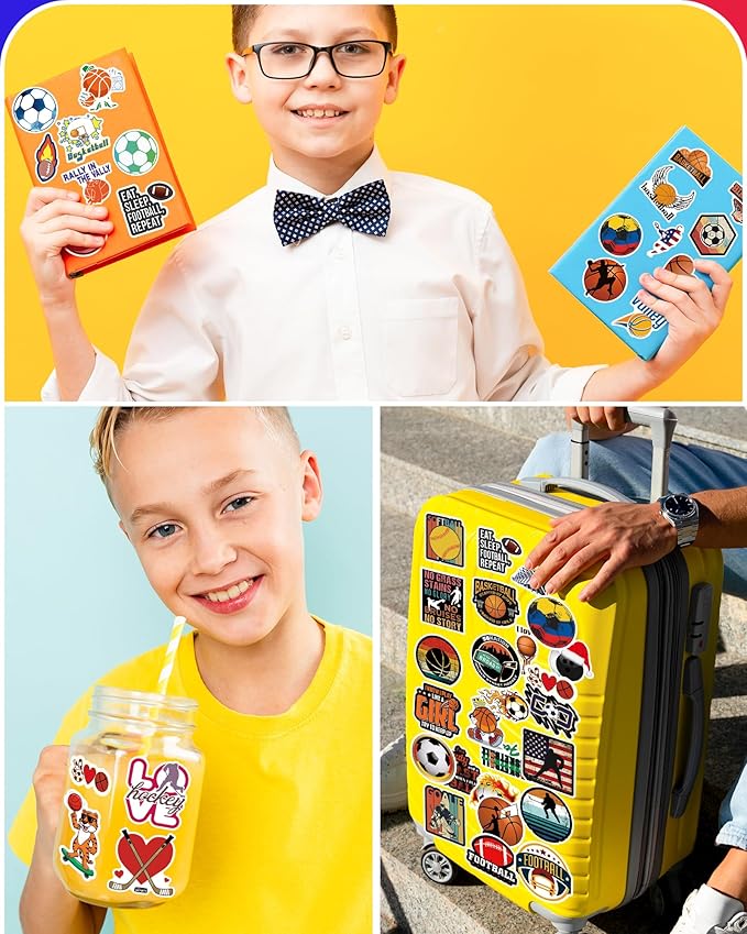 pcnearty 300 pcs sport stickers for kids, sport water bottle stickers, vinyl waterproof laptop sticker for water bottle, bulk sticker packs for boys kids classroom prizes for elementary students