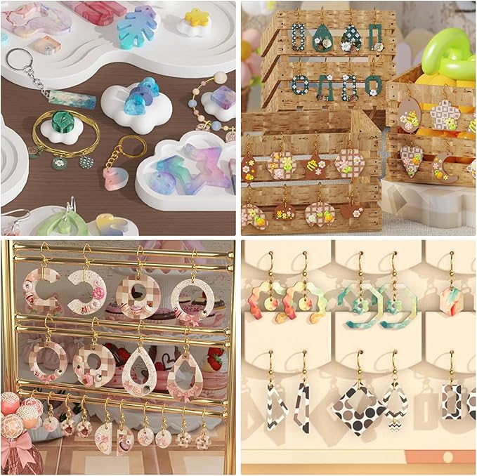 RESIN GO Epoxy Resin Earring Molds, 328 PCs UV Resin Jewelry Molds Kit with Holes, Variety Shapes Keychain Pendant Necklace Bundle Complete Set Clearance, Silicone Molds for Teen Female