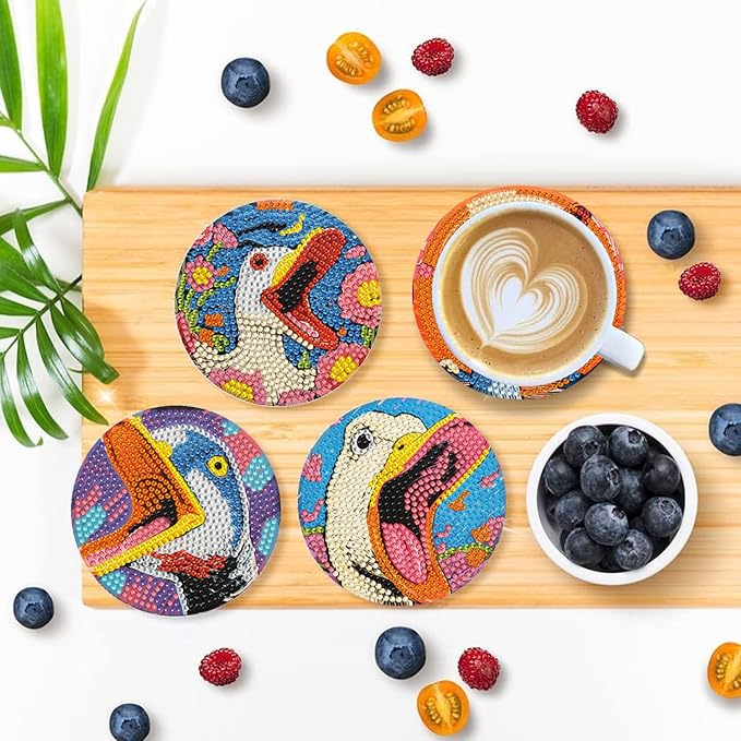 EWJRNSF 6 PCS Diamond Art Coasters Kits, Small Diamond Painting Coasters, Fall Diamond Art Kits for Adults Beginners, Arts and Crafts Supplies Item Sets Not with Holder Duck Style