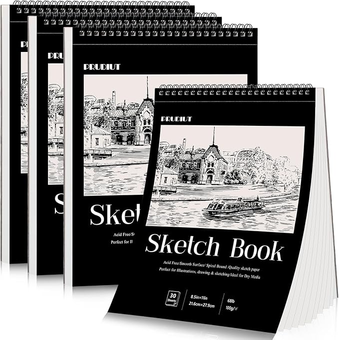 4 pack sketch book, 8.5 x 11inch sketchbook, 68lb/100gsm top spiral bound sketch pad, acid free art supplies drawing painting sketching paper for teens adults artists (30 sheets each)