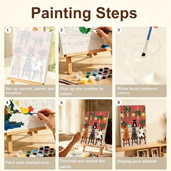 Gemozaic Framed Paint by Numbers Kit for Adults Beginner, Cats Paint by Numbers with Frame & Easel, DIY Number Painting for Adults Cat Funny for Home Wall Decor Gift, 8 x 12 Inch