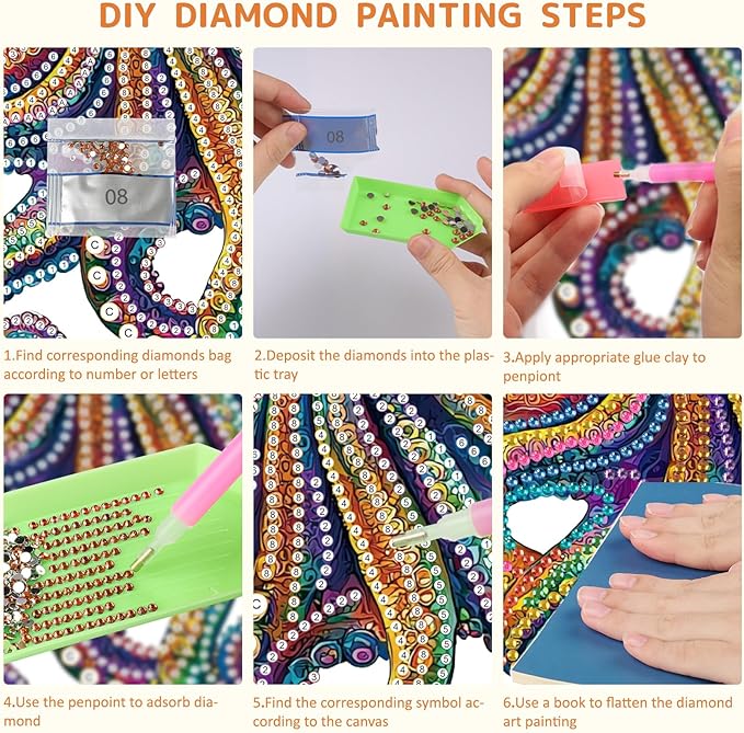 SENQAO Octopus Diamond Art Hanging Kit for Adult, Special Shaped Rhinestone, DIY Acrylic 5D Diamond Art Painting Window Pendants Home Garden Wall Hanging Kits Hanging Ornament