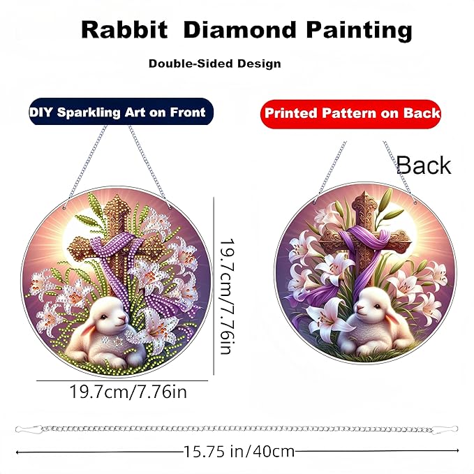 Zyvoreva DIY Rabbit Diamond Art Painting Kits for Adults, Easter Special Shape Double Sided Acrylic Rhinestone Painting, Window Wall Hanging Ornament Pendants for Home Garden Decor