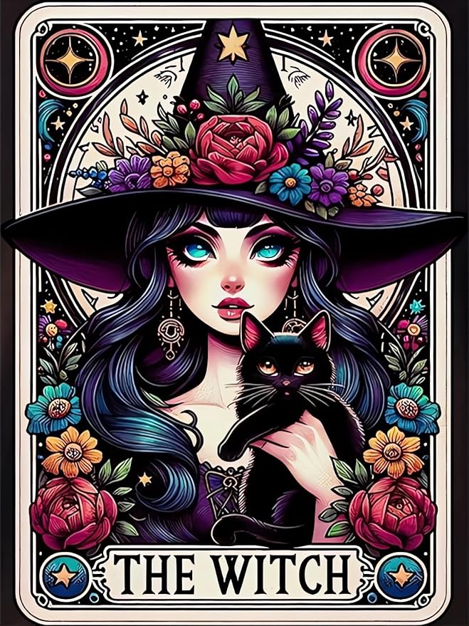 Woman Diamond Art Kits for Adults, 5D Black Cat Diamond Painting for Beginners, Diamond Dot, Dimond Art Paintings Kit, Gem Painting Kit, Crafts for Adults, Crystal Home Wall Decor Gifts (12x16inch)