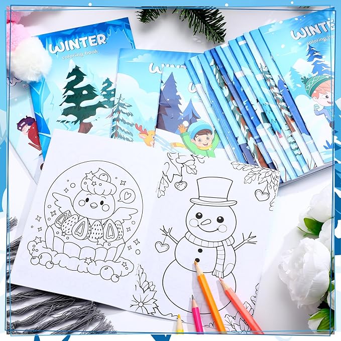 Liliful 24 Pcs Winter Coloring Book Bulk for Kids Winter Party Favors DIY Drawing Book with Polar Animals Patterns Small Activity Books Holiday Theme Birthday Goodie Bags