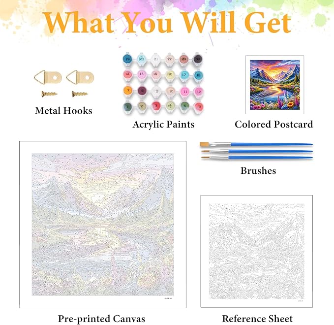 Paint by Numbers Kit for Adults Beginner Snow Mountain, Adult Paint by Number Kits on Canvas, Natural Landscapes DIY Acrylic Oil Painting by Numbers for Adults, Perfect for Home Wall Decor 16X16 Inch