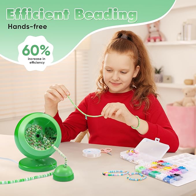 ETUDAW Electric Bead Spinner, 4500 PCS Clay Beads for Necklaces and Bracelets, Beginner Bracelet Making Kit for Jewelry Making, DIY Arts and Crafts Birthday Gifts(Green)