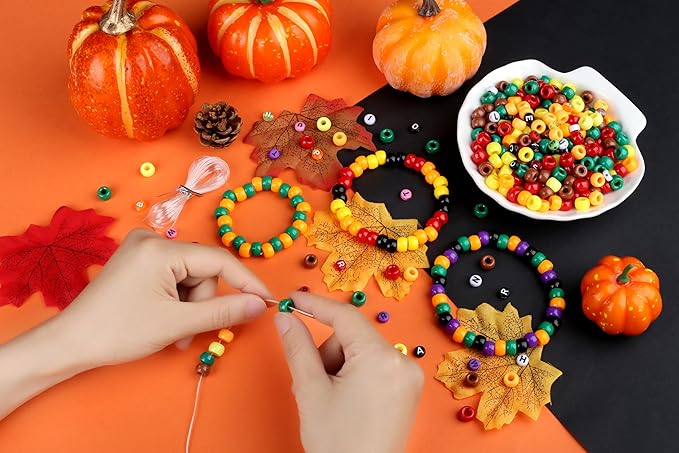 XIANNVXI 10Colours Fall Pony Letter Beads Set Friendship Bracelet Making 500pcs Red Orange Yellow Green Brown Pony Beads Bulk