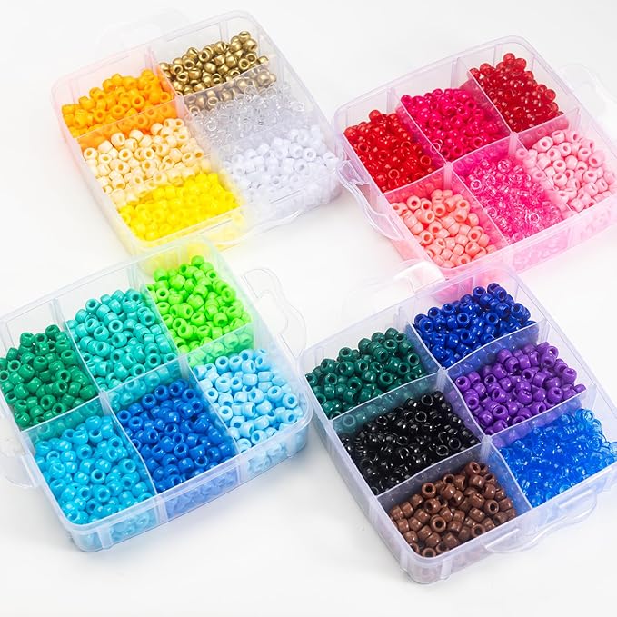 Gxueshan 4500 Pcs Acrylic Pony Beads Bulk Large Hole Plastic White Green Gold Red Black Blue Pink 24 Assorted Colors Kandi Hair Beads for Crafts Friendship Bracelet Jewelry Making Kit Set (4500)