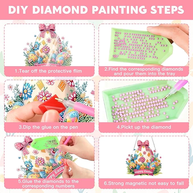 NAIMOER Easter Egg Diamond Art Hanging Kits for Adults, 5D Special Shaped Rhinestone, DIY Acrylic Spring Diamond Art Painting Window Pendants Home Garden Wall Hanging Ornament Kits, Double Sided