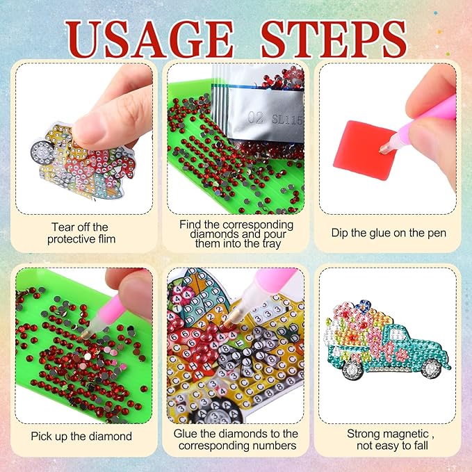 Frienda 12 Pcs Diamond Art Magnets Refrigerator Seasonal Diamond Painting Magnets Holiday Truck Easy Kits Interchangeable for Adults Beginners DIY Truck Home Decors Gifts Craft