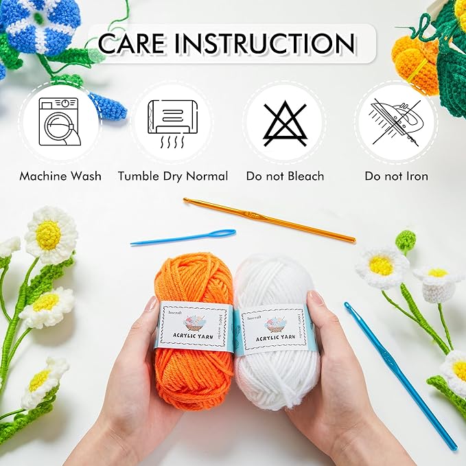 inscraft crochet yarn kit for beginners, 1440 yards 32 colors acrylic yarn skeins, 2 crochet hooks, 2 weaving needles, 4 stitch markers, 1 bag, for crocheting & knitting, gift for adults