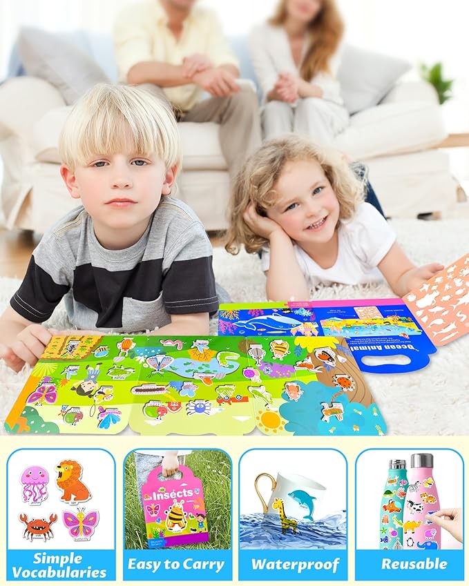 walenced reusable sticker book for toddlers, stickers for kids, toddler sticker book, toddler craft activities, toddler travel toys ages 3 and up boy girl birthday gifts