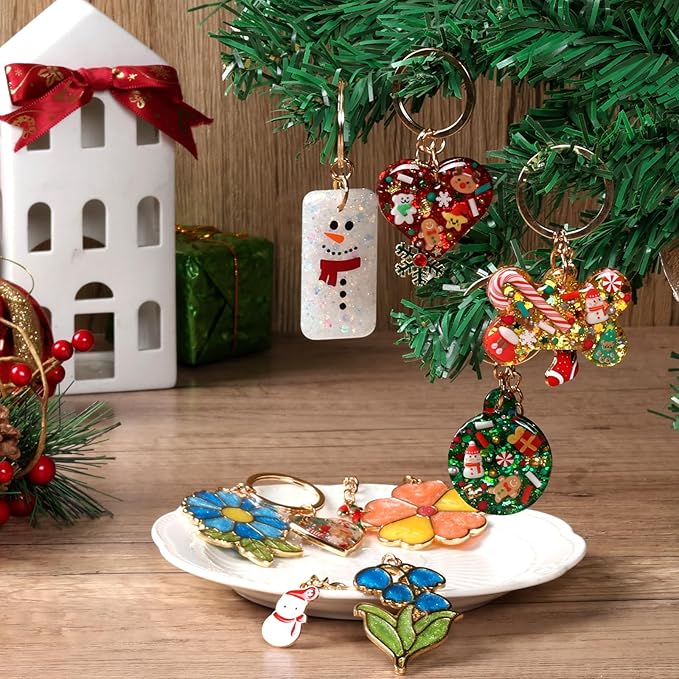 LET'S RESIN All-Inclusive Keychain Making Kit, 12-Color UV Resin with Keychain Molds Silicone, UV Light, 6 Styles Flower and Heart Open Bezels for Resin, Jewelry Making Kit for Beginners, Craft Decor