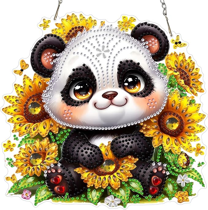MXJSUA Panda Bear Diamond Art Hanging Kits for Adults Beginners, Crystal Diamond Suncatchers, Special Shape Diamond Painting Pendant Window Ornament Gifts for Home Garden Door Wall Decor