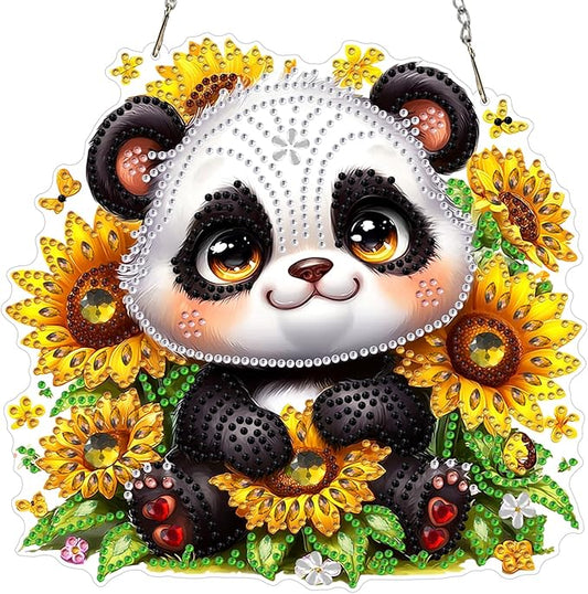 MXJSUA Panda Bear Diamond Art Hanging Kits for Adults Beginners, Crystal Diamond Suncatchers, Special Shape Diamond Painting Pendant Window Ornament Gifts for Home Garden Door Wall Decor