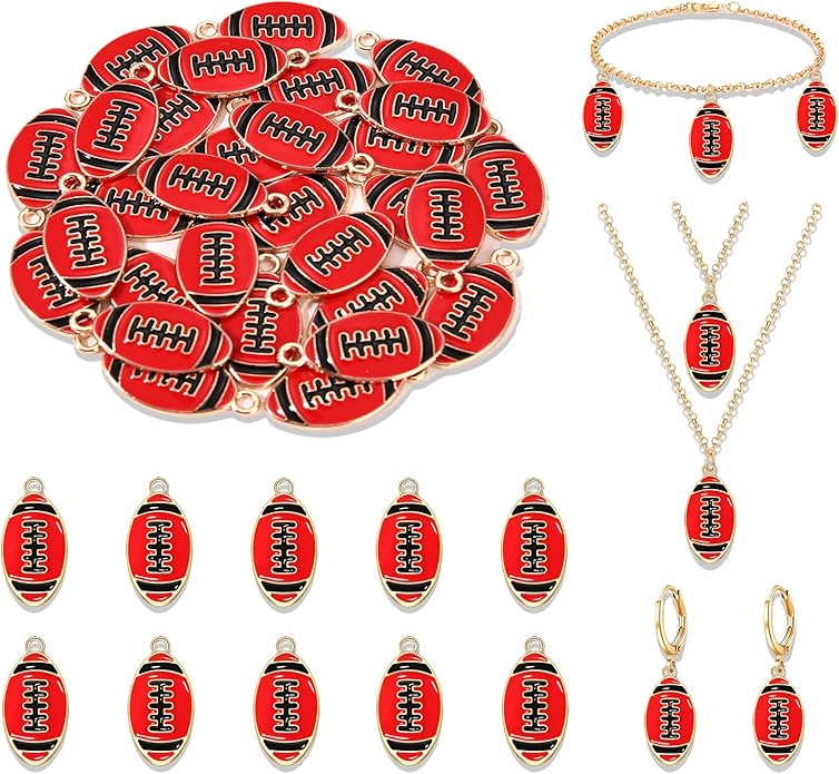 NVENF 30PCS Football Charms for Jewelry Making, Enamel Football Charms for Bracelet Necklace Earrings Making, Red Black White Blue Purple Orange Game Day Football Charm Bulk