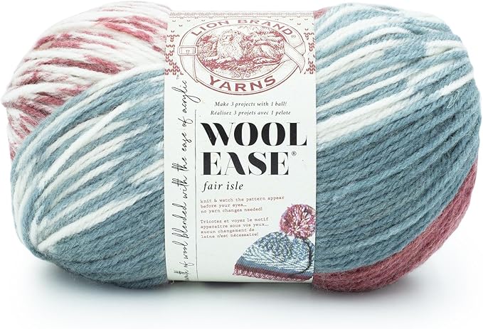 Lion Brand Yarn Wool Ease Fair Isle, Yarn for Knitting, Merlot/Charcoal, 1 Pack