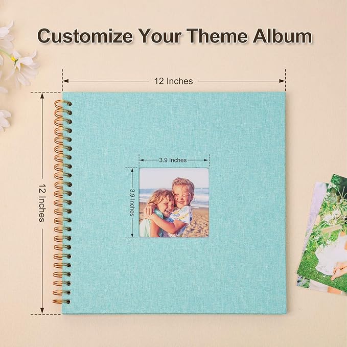 Scrapbook Photo Album 12x12 Inches 80 Pages Hardcover Kraft Paper Linen Cover Scrap Book Memory Book DIY Scrapbook Albums for Wedding Baby Boyfriend Travel Anniversary Family, LightBlue
