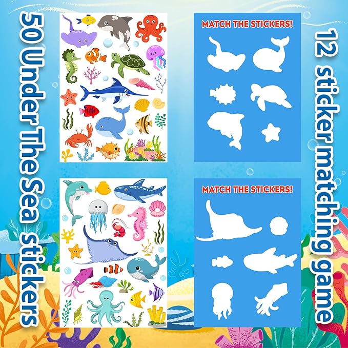 jelly sticker books for toddlers 2-4 years, under the sea stickers for kids 1-3, reusable sticker book for toddler stocking stuffers＆travel essentials plane activities (under the sea)