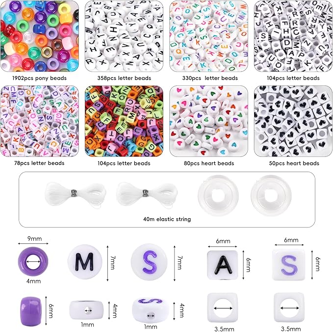QUEFE 72 Colors 3000pcs Pony Beads Bracelet Making Kit for Girls - Rainbow Kandi Friendship Kit With Letter Beads for Necklace Making - Craft Gifts Set