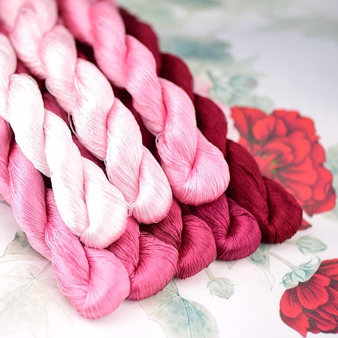 Natural 100% Silk Thread, Handmade Embroidery Thread Silk Floss 8 Colors 110m Each (35)