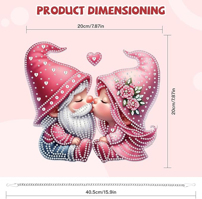 Bowetile Valentine's Day Diamond Art Hanging Kits for Adults, Diamond Art Suncatchers Gnome, 5D Special Shape Diamond Painting Pendant Window Ornament Home Door Wall Decor, Gifts for Women