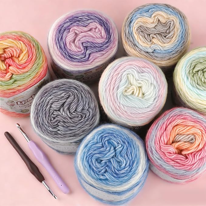 Ombre Yarn for Crocheting - 4x100g Soft 60% Cotton 40% Acrylic Yarn - 962 Yds Gradient Cake Yarns for Knitting Shawls Blankets Sweater with 2 Crochet Hooks (4, Deep Purple Gradient)