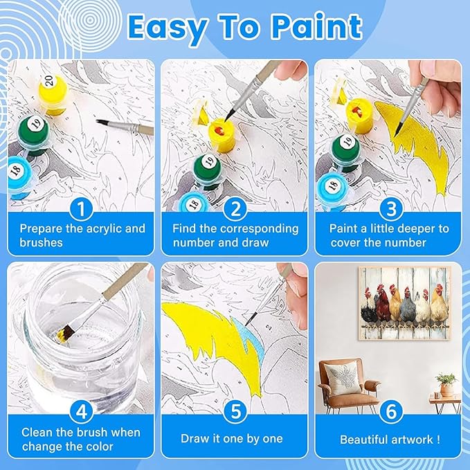 KYOQFVN Chicken Paint by Numbers Kits for Adults - DIY Paint by Numbers Kit on Canvas，Acrylic Painting by Number for Home Wall Decor 16 x 20 inch