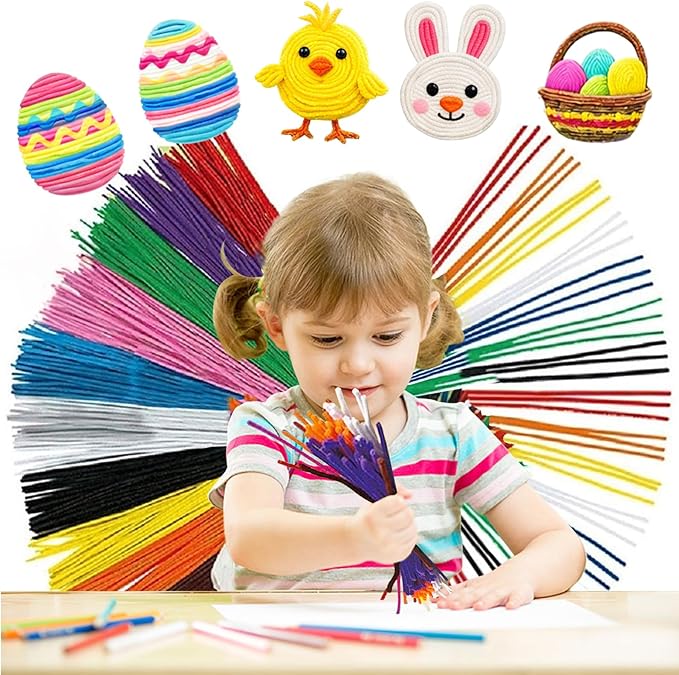 500PCS Wiky Sticks for Kids – Easter Gitfs Mess-Free Sensory Toy, Non-Toxic Wax Yarn Sticks for Travel, Road Trips, Airplane & Restaurant Activities, DIY Arts & Crafts, 13 Colors