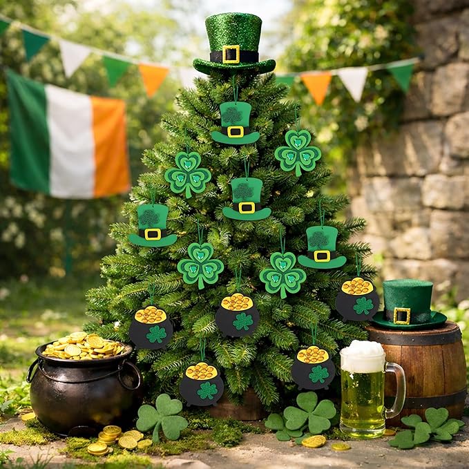 Tlswshsy 24 Pack St. Patrick's Day Rhinestone Foam Craft Kit, Shamrock Gold Coin Pot Hat DIY Ornament, Irish Foam Craft Decoration for Irish Home Party Decoration Supplies Classroom Crafts Project