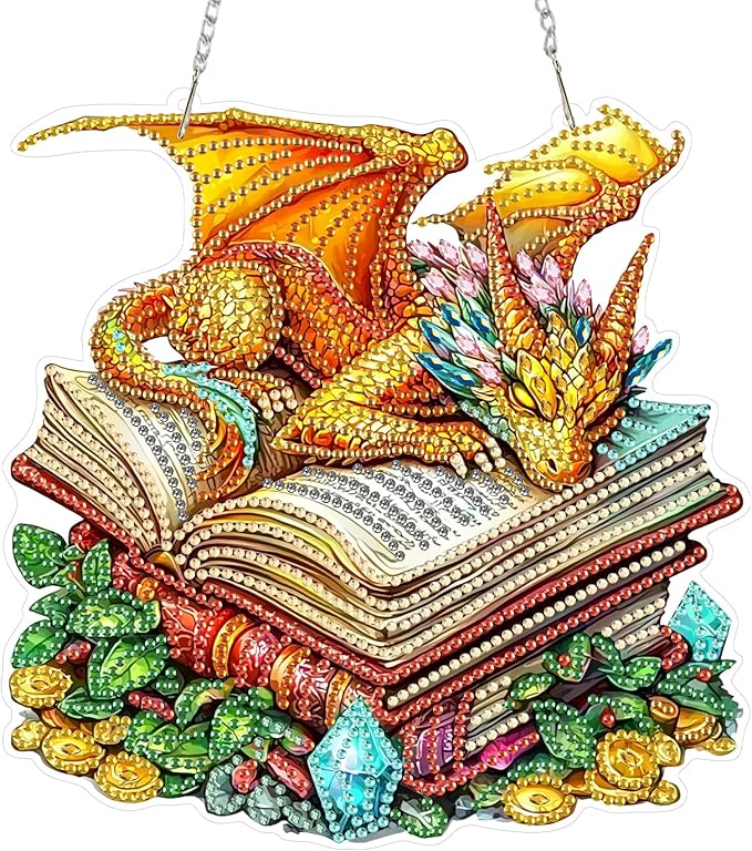 SENQAO Dragon Diamond Art Hanging Kit for Adult, Special Shaped Rhinestone, DIY Acrylic 5D Diamond Art Painting Window Pendants Home Garden Wall Hanging Kits Hanging Ornament