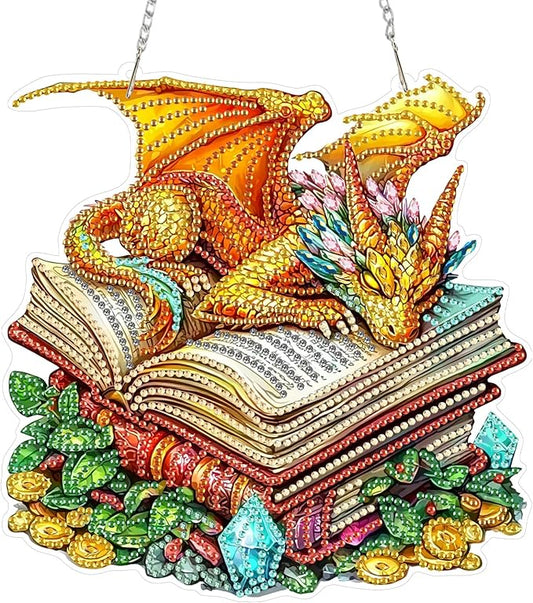 SENQAO Dragon Diamond Art Hanging Kit for Adult, Special Shaped Rhinestone, DIY Acrylic 5D Diamond Art Painting Window Pendants Home Garden Wall Hanging Kits Hanging Ornament