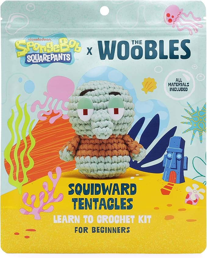 The Woobles Crochet Kit for Beginners – Spongebob Squarepants Craft Kit with Easy Peasy Yarn for Adults & Young Crafters, As Seen On Shark Tank, Step by Step Video Tutorials (Squidward Tentacles)