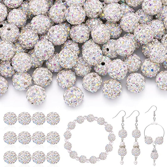 200 pcs crystal ab rhinestone beads for jewelry making, sparkle crystal clay christmas for bracelet baseball necklace earring crafting and diy, shiny round shamballa disco ball beads bulk