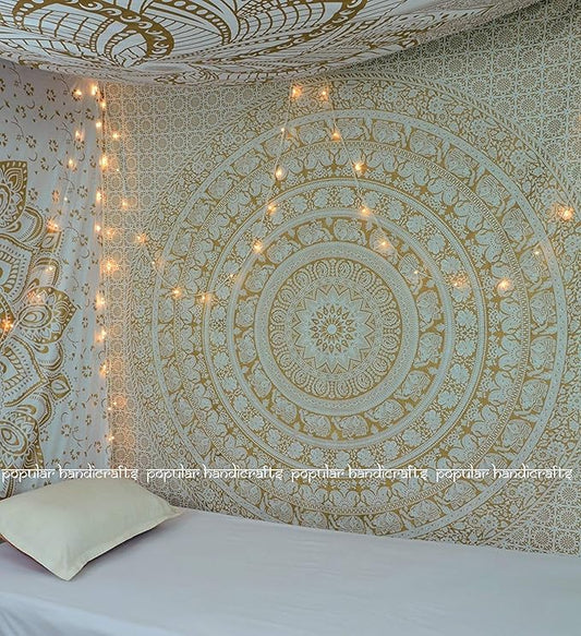 popular handicrafts wall hanging tapestry for bedroom hippie mandala bohemian tapestry floral design indian magical thinking tapestries dorm decor 30 x 40 inches (76 x 101 cms), blue