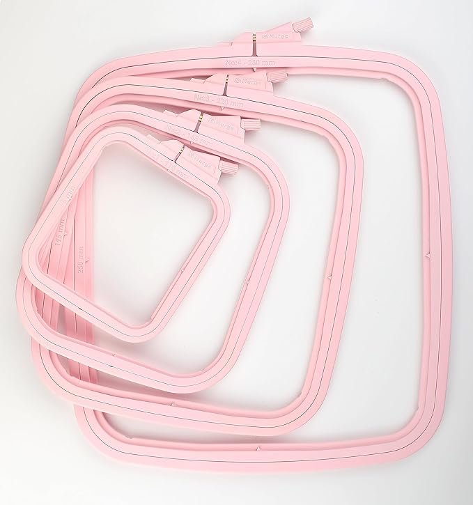 nurge square embroidery hoop - plastic cross stitch frame for needlepoint & embroidery - adjustable craft hoop - pink - set of 4