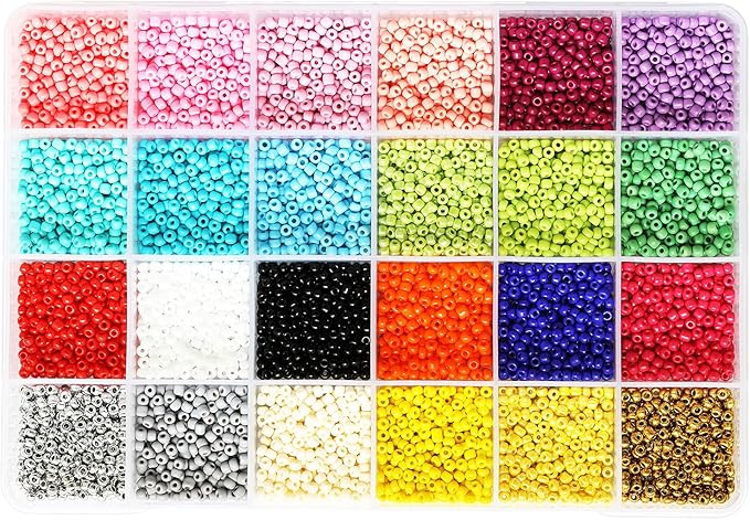 8/0 Glass Seed Beads - 7200pcs (3mm) 24 Colors Jewelry Making Kit with Storage Box, Ideal for Bracelets, Necklaces, DIY Crafts