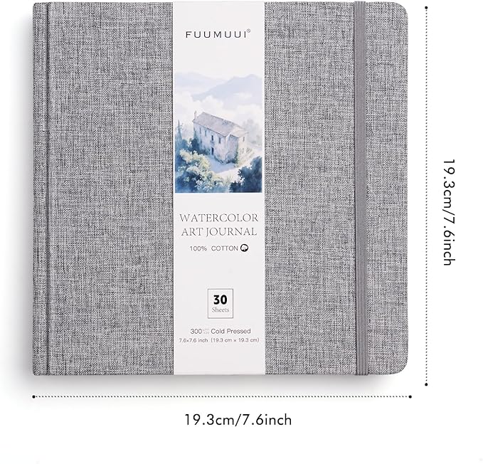 Watercolor Sketchbook, Fuumuui 7.6"x7.6" Watercolor Journal with 30 Sheets 140 LB (300 GSM) Cotton Paper for Painting, Drawing, Art Journaling, Sketchbook As Travel Notebook