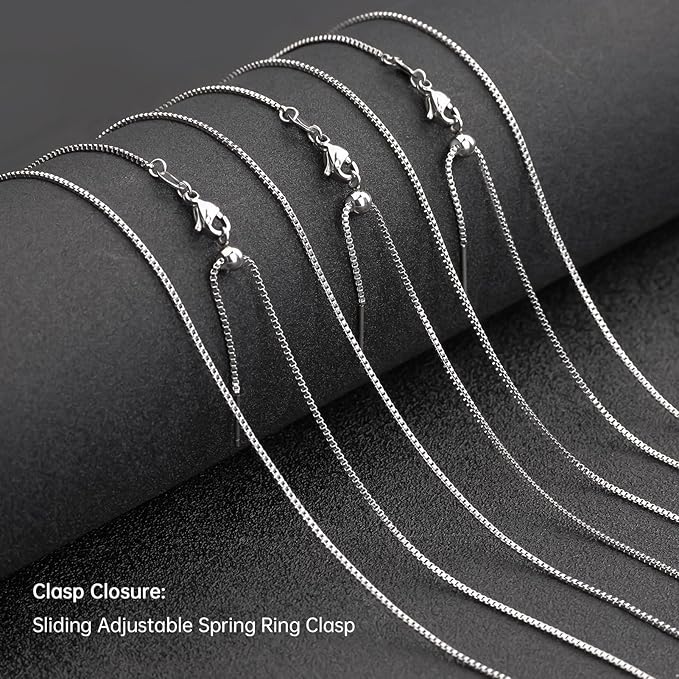 10 Pack Stainless Steel Dainty Box Chain Bulk 20Inch 1.1mm Adjustable Charm Necklace Chains With Rubber Stopper for Jewelry Making