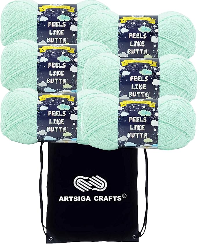 Lion Brand Feels Like Butta Seagreen 215-172 (6-Skeins - Same Dye Lot) Worsted Medium #4 Polyester Yarn for Crocheting and Knitting with Project Bag