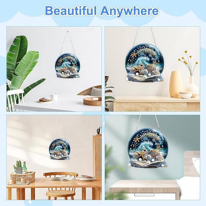 TOSTOG Ocean View Crystal Ball Diamond Art Pendant Kit for Adult, Diamond Painting Hanging Kit for Beginners, 5D DIY Crafts Gem Art, Waterproof Full Accessories for Home Decor Idea 20 * 20 cm/8 * 8 in