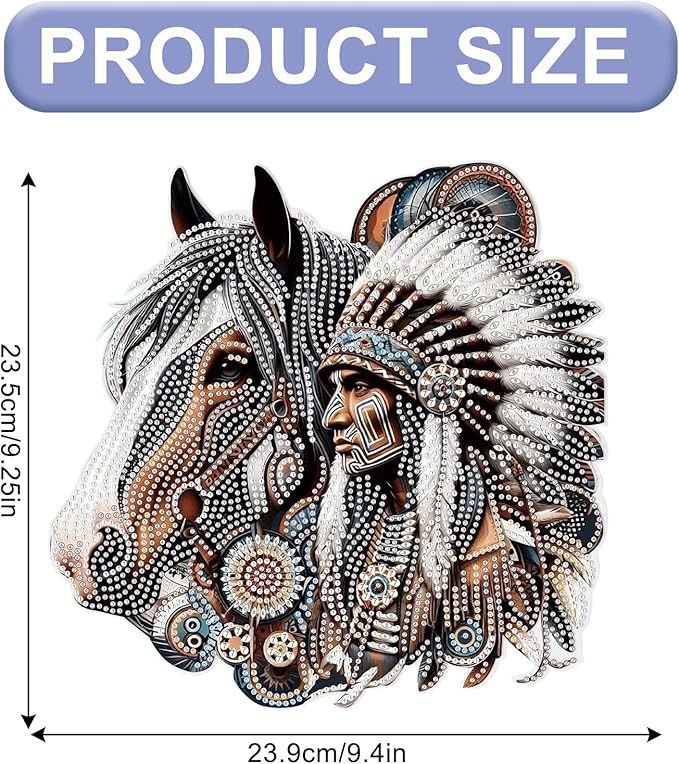 AiYuanzsh Diamond Art Suncatcher Hanging Kit Native American Horse Design, Special Shaped Diamond Painting Hanging Ornament for Adults DIY Wall Window Decoration