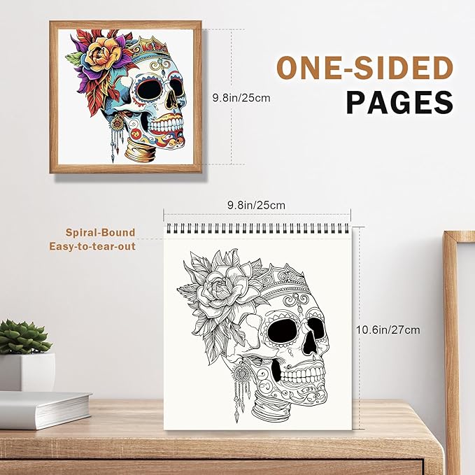 FUN LAVIE Halloween Coloring Book for Adults: Spooky Sugar Skulls and Flowers Patterns for Mindfulness Stress Relief and Adult Relaxation, Spiral Bound, Perfect for Halloween Fun