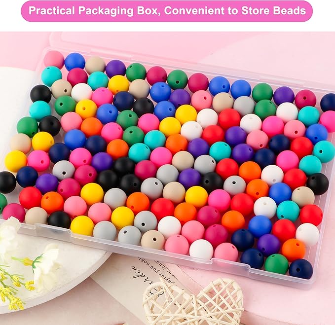 Sunrony 150pcs Silicone Beads for Keychain Making Bracelet Decoration and 15mm Silicone Beads for Pens (Multicolor)