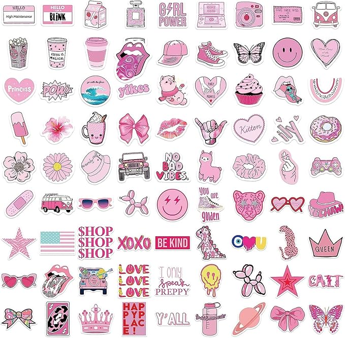 102 pcs preppy stickers vinyl aesthetic waterproof stickers adorable decor supplies pink party suitable for mobile phone computer skateboard water bottle suitcase car etc
