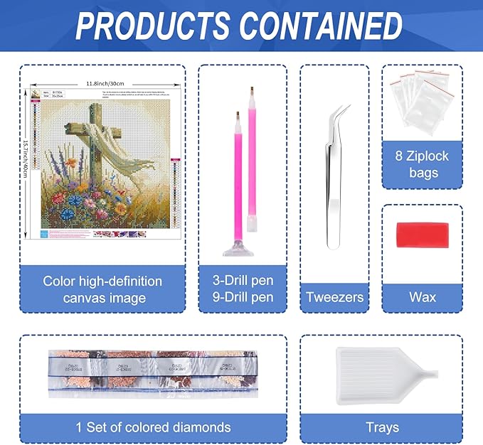 Camocin Diamond Art Kits for Adults Cross, 5D Religious Diamond Painting Kits for Adults Beginners, DIY Christian Full Round Dots Drill Gem Art Kit for Gift Home Wall Decor 14 x 14 Inch