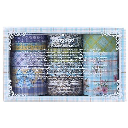 10 Rolls Vintage Floral Washi Tape Set Pastel Plaid Arts Adhesive Tapes Soft Colors Decorative Masking Tape Sets for Craft, Kids, Scrapbook, DIY, Gift Wrapping (Blue Bow)
